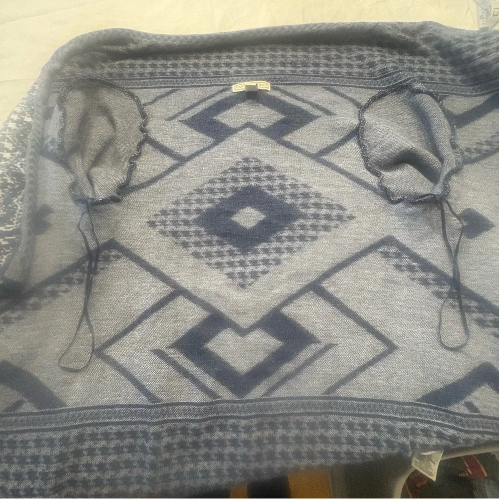 Dana Buchman Navy Cream Geometric Open Front Cardigan Small